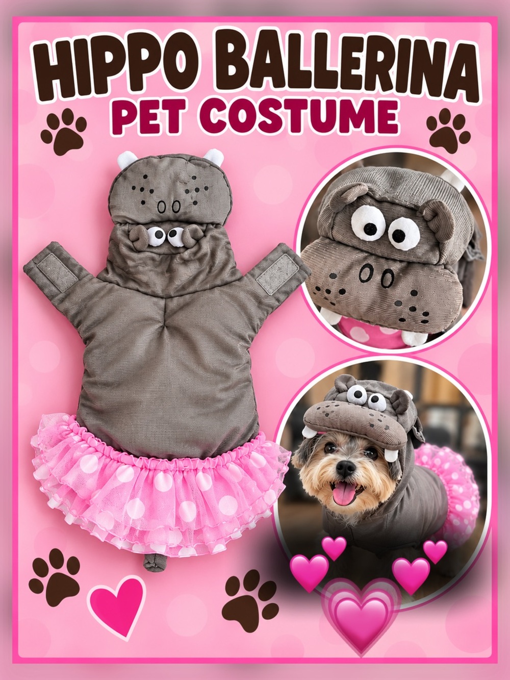 Doggiduds Hippo Ballerina Dog Pet Costume Small Pink Tutu Halloween